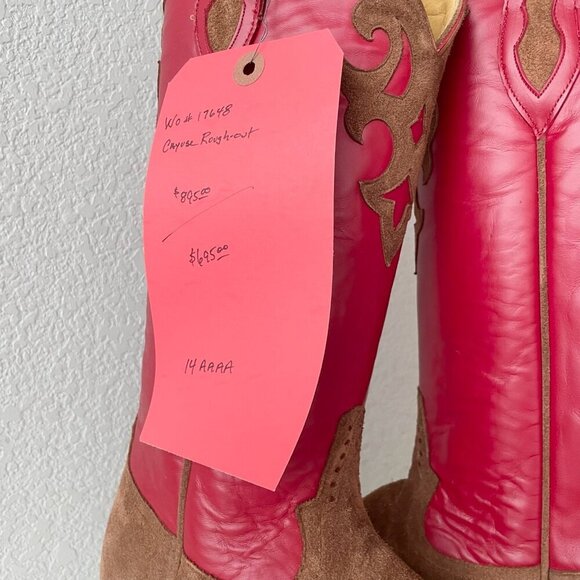 Rod Patrick Mens Cowboy Boots 14AAAA Brown Rough Out Blunt Toe Red Top Western - Picture 2 of 11